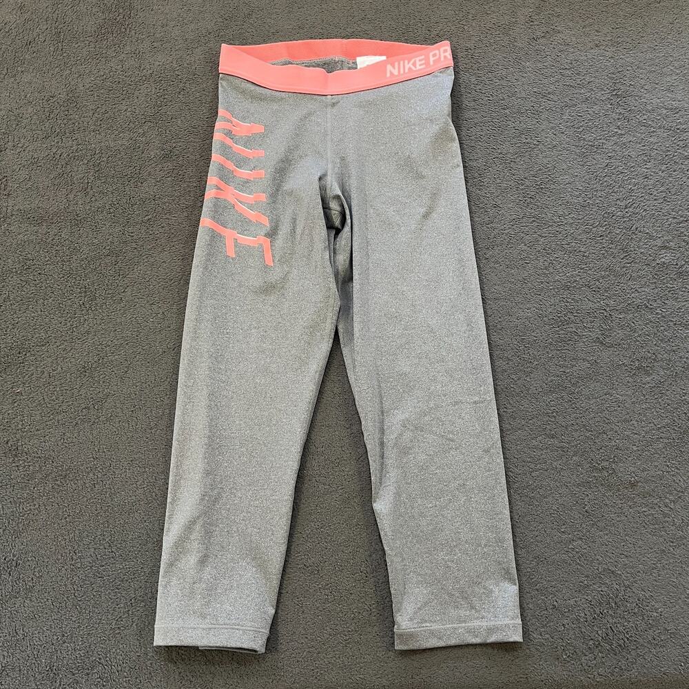 Nike Pro Dri-FIT Cool Gray Pink Crop Training Leggings 830691-050 Women's Size M